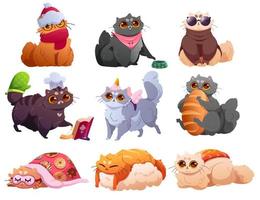 Set of funny cats cartoon characters, home pets vector