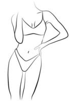 Feminine body shapes. A girl in a swimsuit of one line. Female silhouette in a modern one-line style. vector