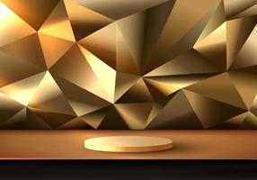 3D golden podium with gold polygon geometric background luxury style vector