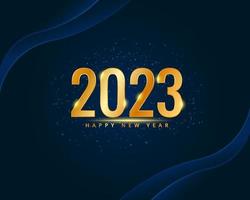 Shiny gold 2023 new year greetings on navy background with glitter template backdrop poster banner vector