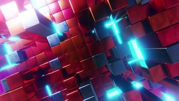 Abstract geometric background with blocks and light streaks. Infinitely looped animation video