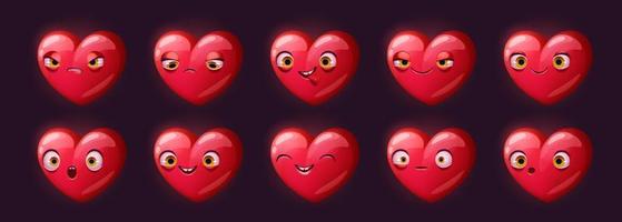 Cute red heart character with different emotions vector