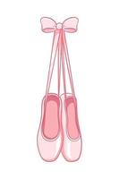 Hanging pair of pastel pink Pointe shoes clipart, ballet shoes simple flat vector illustration. Ballerina, ballet dancer footwear equipment sign symbol.