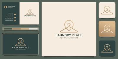 minimalist hangers fashion logo with pin location design. Creative concept laundry place inspiration vector