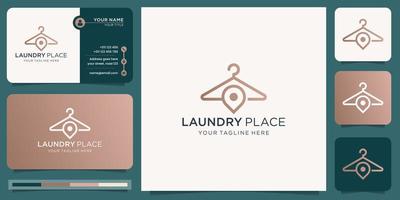 creative hangers laundry logo with pin marker design concept. logo and business card template. vector