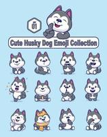 Set of cute husky dog characters with different emoticons vector