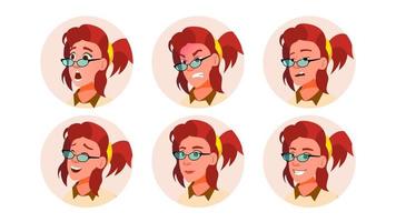 Avatar Woman Vector. Comic Emotions. Beautiful Female. Various Head. Communication. Isolated Cartoon Character Illustration vector