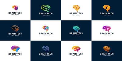 set of brain tech smart digital idea logo template vector icon