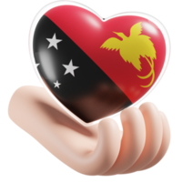 Papua New Guinea flag with heart hand care realistic 3d textured png