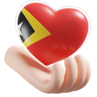 East Timor flag with heart hand care realistic 3d textured png