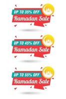 Ramadan sale origami red label set. Sale 35, 45, 55 off discount vector