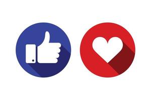 blue like and red heart with shadow vector icon design