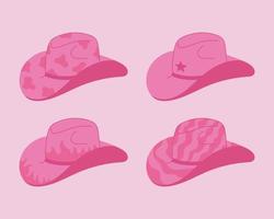 Set of pink vector cowboy hats illustration. Cowgirl wild west elements groove style