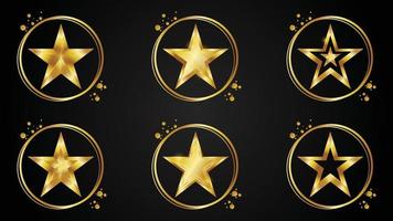 Set of golden stars with gold circle ring vector illustration isolated on white background.