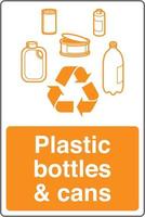 Recycling Waste Management Trash Bin Label Sticker Sign Plastic bottles cans vector