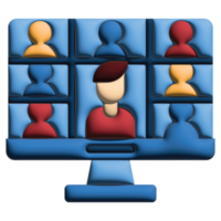 3D illustration video chat in online learning set png