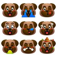 cute pug emoji emoticon set vector