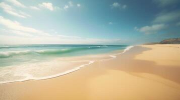 White sand on the beach, ocean coast, palm, ocean and sand, rest on the sea with copy space. photo