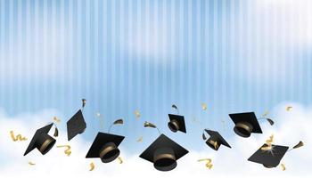 Flying bachelor hat background, suitable for graduation season vector