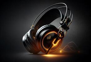 3d rendering of headphones with sparkles. with lights, photo