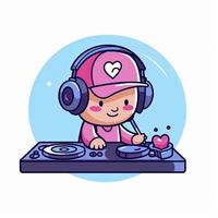 Cute dj playing music cartoon icon illustration. people music icon concept isolated. flat cartoon style, generat ai photo