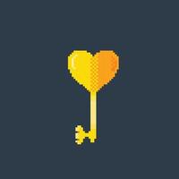 golden key with love shape in pixel art style vector