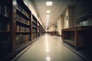 Blurry college library interior for background use. photo