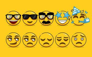 Set of Cute Yellow Emoji with Outline Style vector