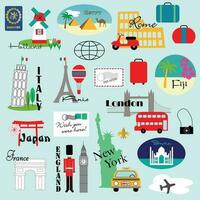 world travel luggage labels illustrations vector