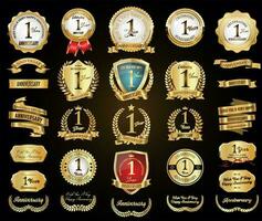 Collection of  Anniversary gold laurel wreath badges and labels vector illustration