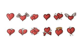 set of doodle heart vector