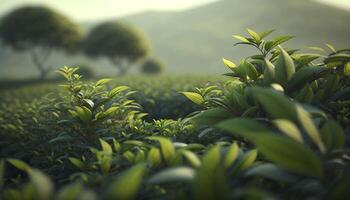 Lush Green Tea Plantations Amidst the Serene Beauty of Nature photo