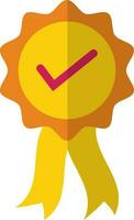 Yellow medal in pink check mark sign. vector