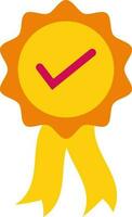 Yellow medal in pink check mark sign. vector