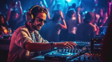 Cool DJ with headphones. Illustration photo