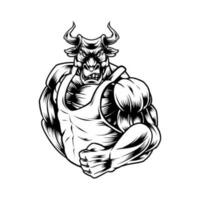 BLACK AND WHITE FITNESS BULL vector