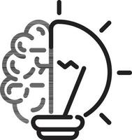 Light bulb with brain icon in black line art. vector