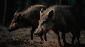 Wild boars in nature. Illustration photo