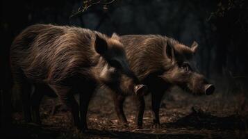 Wild boars in nature. Illustration photo