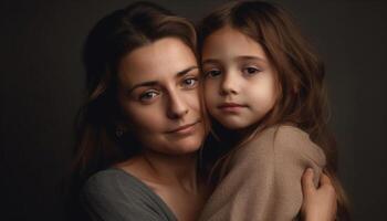 madre y hija abarcar, sonriente con amor y felicidad generado por ai foto