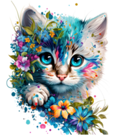 linda adorable gato con floral vibras, ai generativo png