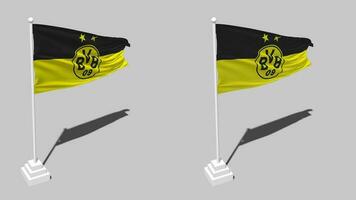 bolaspielverein borussia 09 e v dortmund, borussia dortmund bandeira desatado em loop acenando com pólo base ficar em pé, isolado em alfa canal Preto e branco fosco, avião e colisão textura pano, 3d render video