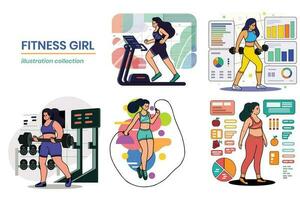 Hand Drawn Fitness girl in the gym in flat style illustration for business ideas vector