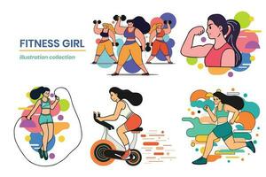 Hand Drawn Fitness girl in the gym in flat style illustration for business ideas vector