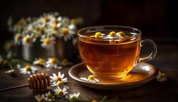 Honey drizzled chamomile tea a healthy, organic indulgence generated by AI photo