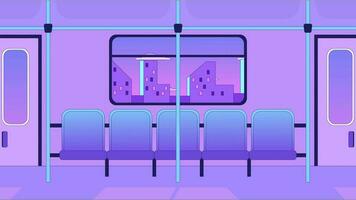 trem interior lo fi animação. metro assentos. metrô dentro. trilho viagem. rápido transito. animado 2d desenho animado interior. calafrio lofi música 4k vídeo onda de vapor fundo, alfa canal transparência video