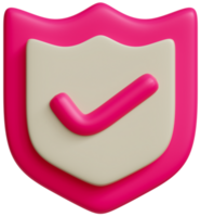 3D render secure shield tick verified approval sign icon illustration. Pink colour icon png