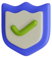 3D render secure shield tick verified approval sign icon illustration png