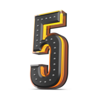 3D number with pin decoration and neon light effect, 3d rendering png