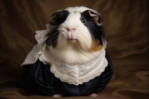 Portrait of guinea pig wear maid outfit. photo